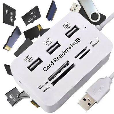 Card Reader Kartenleser Speicherkartenleser USB Hub 7 in 1 3X USB 2.0 Retoo