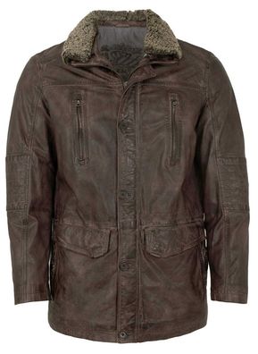 MADDOX - Herren Lederjacke Lammnappa Lammfellkragen braun antik
