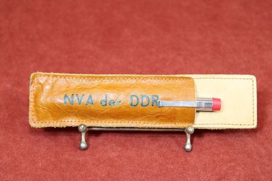 DDR 4-Farben Kugelschreiber Chrom / Silberfarben in NVA-Etui (Leder), C1.25.1