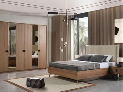 Bett 2X Nachttische 4Tlg Schlafzimmer Set Kleiderschrank Design Luxus Modern