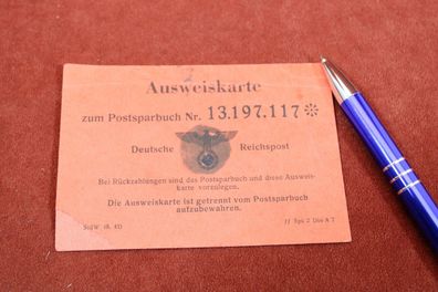 Ausweiskarte zum Postsparbuch, Deutsche Reichspost, Postgeschichte