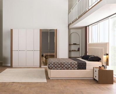 Komplettes Schlafzimmer Elternzimmer Garnitur Set Bett Nachttisch Schrank 4Tlg