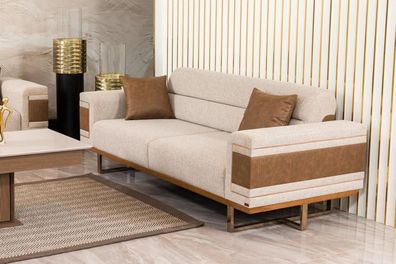 Sofa 3 Sitzer Beige Sofa Stil Luxus Wohnzimmer Modernes Design Polsterstoff