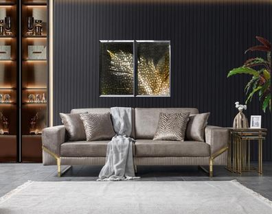 Sofa 3 Sitzer Braun Sofa Stil Luxus Wohnzimmer Modernes Design Polsterstoff