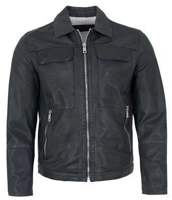 Milestone - Herren Lederjacke Lammnappa nachtblau