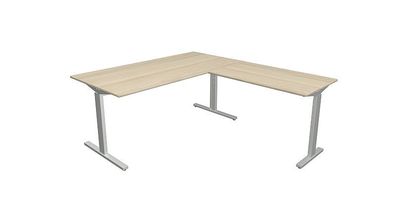 Kerkmann Schreibtisch Form 2 160x80x70-82 cm m. Anbautisch 100x60 cmT-Fuß Alusilber