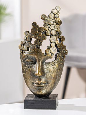 Gilde Skulptur, Gesicht, "Female Mask", Kunstharz, bronzefarben, VE 1, L. 10 cm,