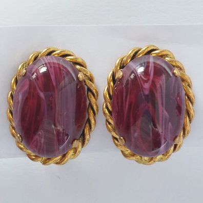 3724 Vintage Ohrclips, besetzt mit Cabochon 20x16mm