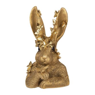 Clayre & Eef Dekorationsfigur Kaninchen 21x20x34 cm Goldfarbig Kunststoff