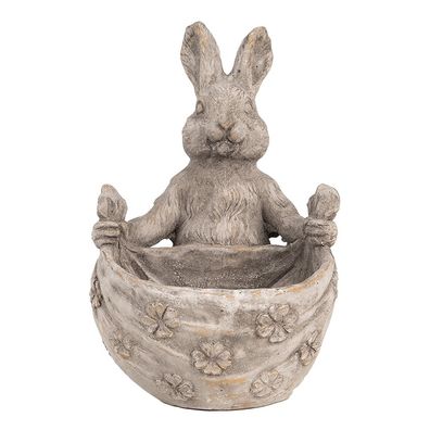 Clayre & Eef Blumentopf Kaninchen 20x24x31 cm Grau Beige Stein (Gr. 20x24x31 cm)