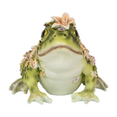 Clayre & Eef Dekorationsfigur Frosch 24x21x19 cm Grün Kunststoff Blumen