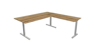 Kerkmann Schreibtisch Form 2 180x80x70-82 cm m. Anbautisch 100x60 cmT-Fuß Alusilber