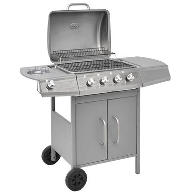 vidaXL Gasgrill 4 + 1 Flammen Silbern