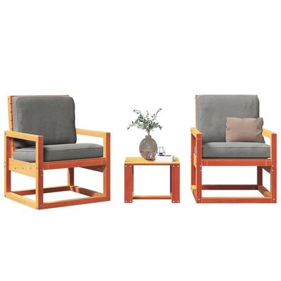 vidaXL 3-tlg. Garten-Lounge-Set Wachsbraun Massivholz Kiefer