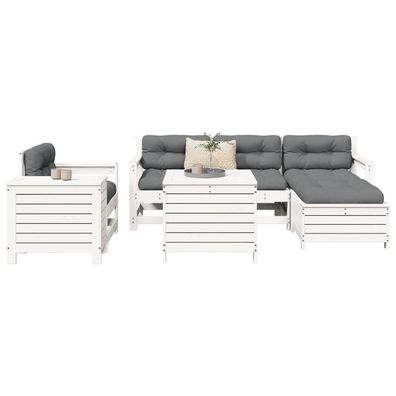 vidaXL 7-tlg. Garten-Sofagarnitur Weiß Massivholz Kiefer