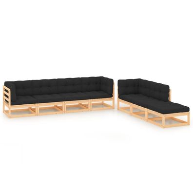 vidaXL 7-tlg. Garten-Lounge-Set mit Kissen Massivholz Kiefer