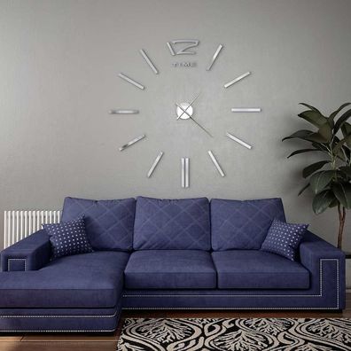 vidaXL 3D-Wanduhr Modernes Design 100 cm XXL Silbern