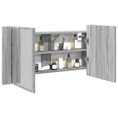 vidaXL LED-Spiegelschrank Grau Sonoma 90x12x45 cm Acryl