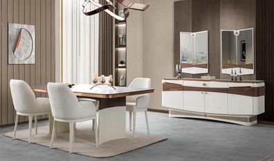 Esszimmer Komplett Esstisch 4X Polsterstühle Sideboard 2X Spiegele Weiß 8Tlg
