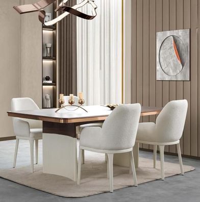 Esszimmer Set Weiß Esstisch 4X Polsterstühle Esszimmermöbel Luxusmöbel 5Tlg