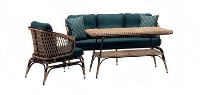 Moderne Gartenmöbel Luxus Sofagarnitur Ofa 3 Sitzer Grün Sessel Couchtisch
