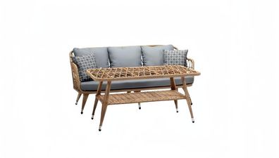 Garnitur Sofa 3 Sitzer Couchtisch Sofas Dreisitzer Rattan Luxus Gartenmöbel