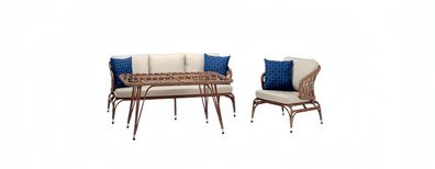 Gartenmöbel Braun Robuste Garten Rattan Garnitur Couchtisch Sessel Sofa 3 Sitzer
