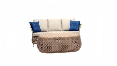 Garnitur Beige Sofa 3 Sitzer Couchtisch Sofas Dreisitzer Rattan Luxus Modern