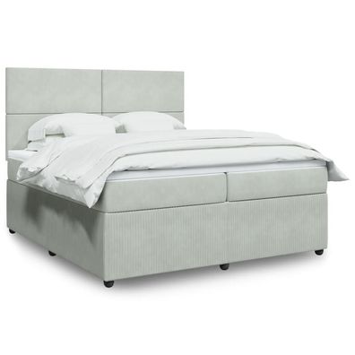 vidaXL Boxspringbett mit Matratze Hellgrau 200x200 cm Samt