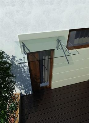 Vordach 200x90cm Glasvordach 13,14 mm Sicherheitsglas Klarglas Edelstahl LB-Form