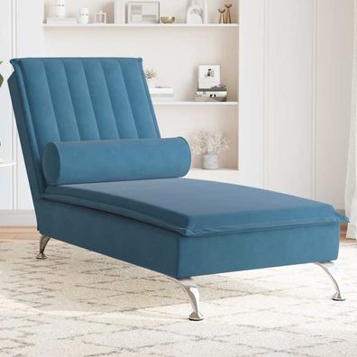 vidaXL Massage-Chaiselongue mit Nackenrolle Blau Samt