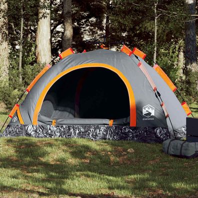 vidaXL Campingzelt 3 Personen Grau und Orange Quick Release