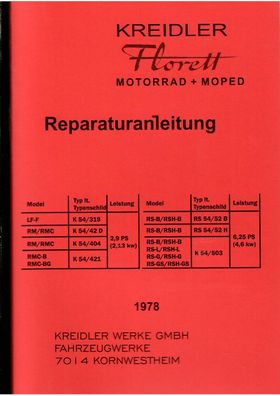 Reparaturanleitung Kreidler Florett Motorrad und Moped für 3, 4, und 5 Gang Fußschalt