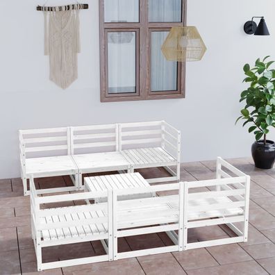 vidaXL 7-tlg. Garten-Lounge-Set Weiß Massivholz Kiefer