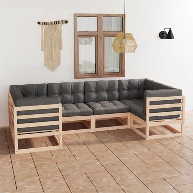 vidaXL 6-tlg. Garten-Lounge-Set mit Kissen Massivholz Kiefer