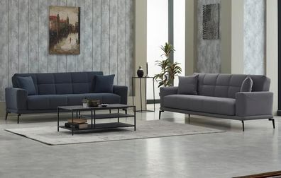 Gruppe Dreisitzer Stoffsofa Grau Polstersofa Couch 3 Sitzer Sofa 2Tlg