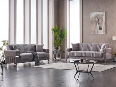 Komplette Dreisitzer Stoffsofa Grau Polstersofa Couch Luxus Sofa Set