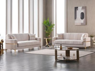 Gruppe Dreisitzer Stoffsofa Beige Polstersofa Couch 3 Sitz Luxus Sofa