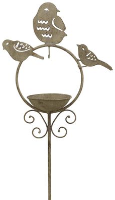 Futterplatz Vogeltränke Metall grau ArtFerro 37x14cm H128cm Gartenstecker Garten