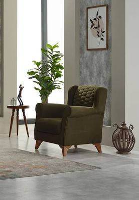 Polstersessel Sessel Wohnzimmer Einsitzer Stoff Sitzer Design Grün