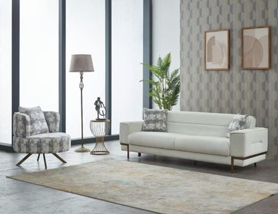 Sofagarnitur Dreisitzer Sofa Stoffsofa Polstersofa Weiß Sessel 2Tlg