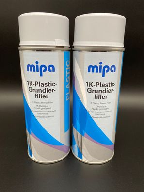 2x Mipa 1K Plastic Grundierfiller Spray 400ml Kunststoffprimer Autolack hellgrau