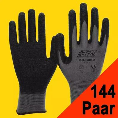 144 Paar Feinstrick-Arbeitshandschuhe Nitras 3520 Hylotex grau/ schwarz (Gr.7-11)