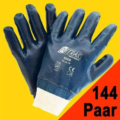 144 Paar Nitrilhandschuhe Arbeitshandschuhe NITRAS 03420 blau (Gr.8-11)