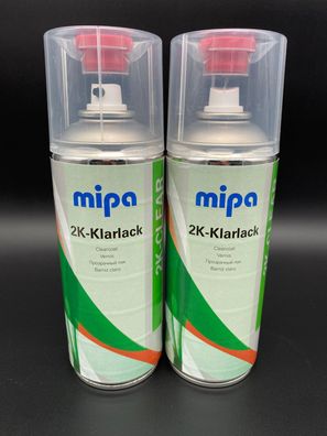 2x Mipa 2K Klarlack Spray 400ml farblos hochglänzend inkl. Härter Spraydose