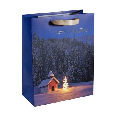 SIGEL GT115 Geschenktasche SIGEL groß - blau - Winterlandschaft - mit Bodeneinlage