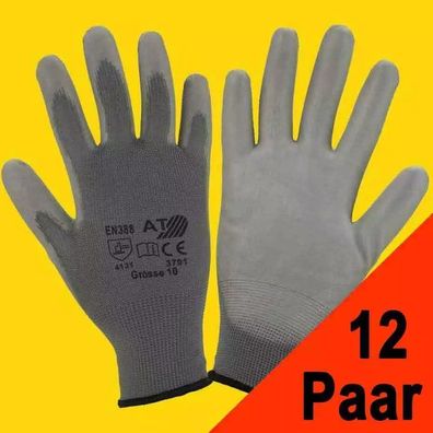 12 Paar Arbeitshandschuhe Montagehandschuhe Handschuhe 3701 grau (Gr.8-11)