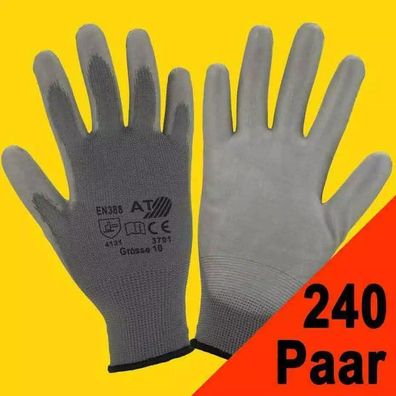 240 Paar Arbeitshandschuhe Montagehandschuhe Handschuhe 3701 grau (Gr.8-11)