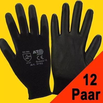 12 Paar Arbeitshandschuhe Montagehandschuhe Handschuhe 3702 schwarz (Gr.8-11)