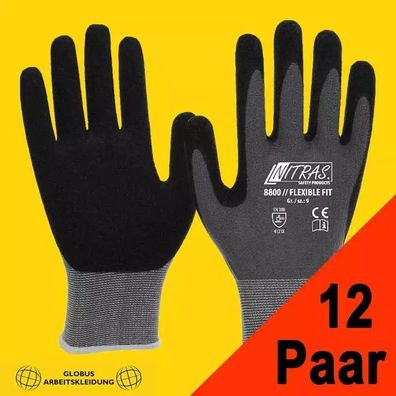 12 Paar Arbeitshandschuhe Strickhandschuhe Nitras 8800 grau/schwarz (Gr.8-11)